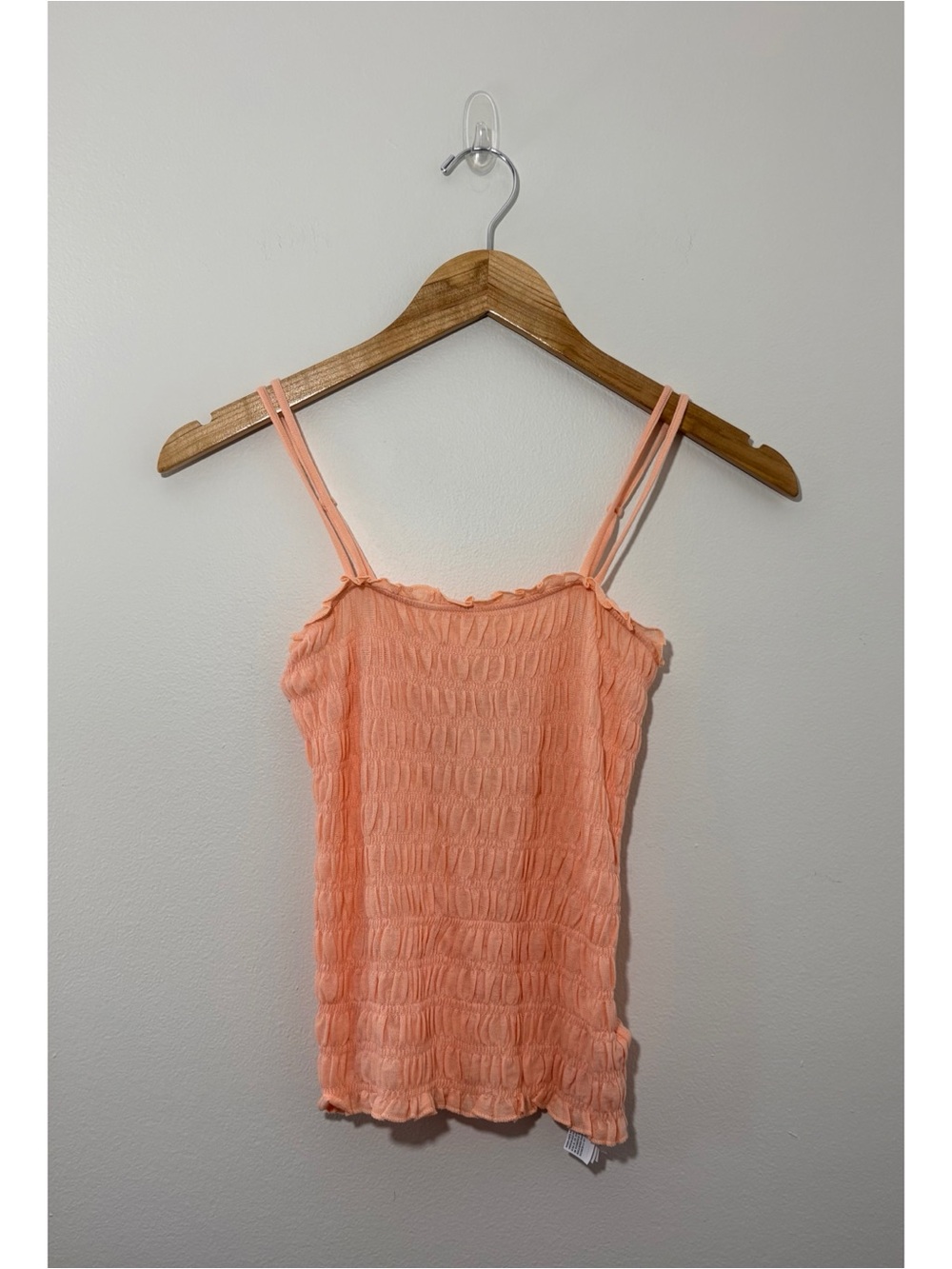 Aerie peachy orange smocked lattice-trim tank top (small)